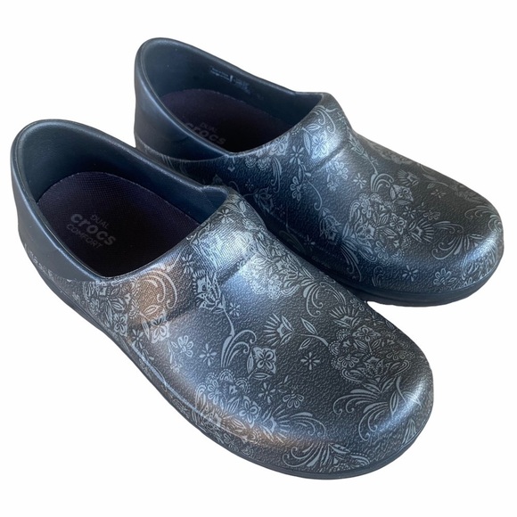 CROCS Neria Pro Graphic Work Clog Sz 5 Blk Floral - Picture 1 of 12